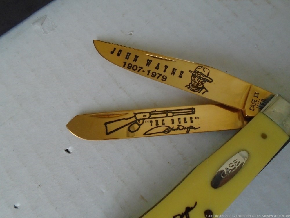 RARE CASE XX Limited Edition Gold Plated JOHN WAYNE Yellow Trapper Knife!-img-11