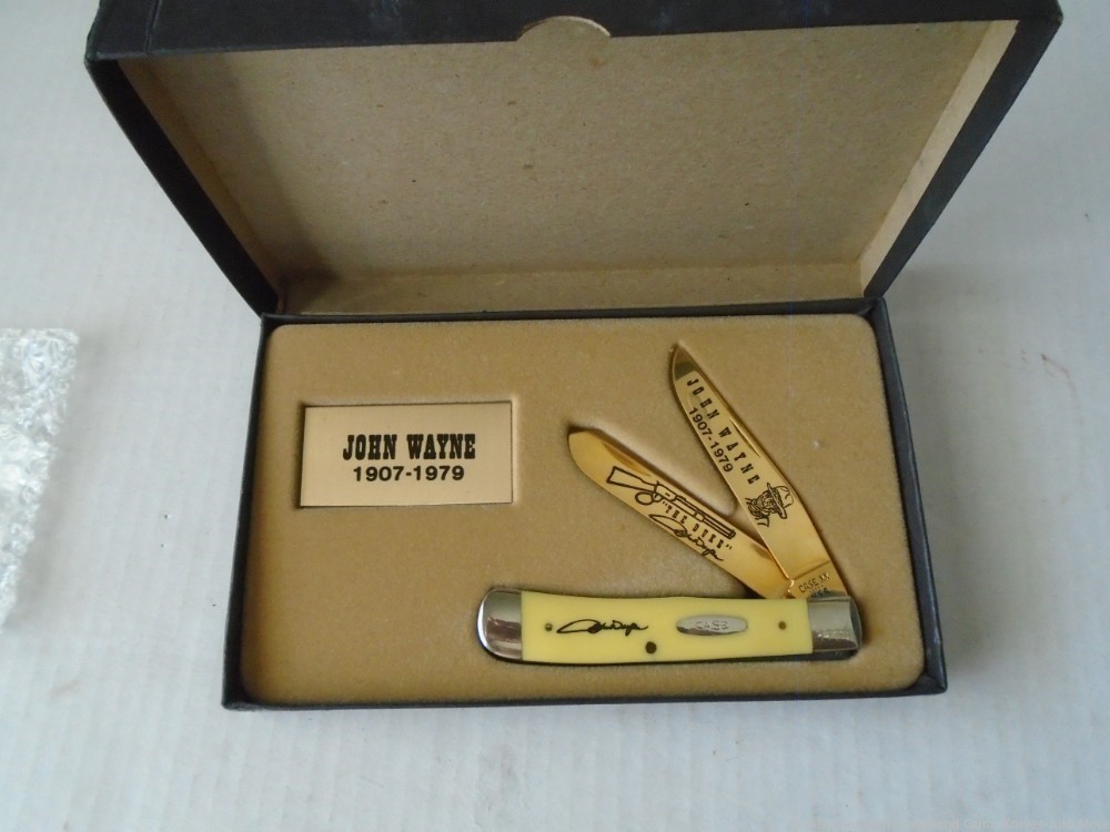 RARE CASE XX Limited Edition Gold Plated JOHN WAYNE Yellow Trapper Knife!-img-1