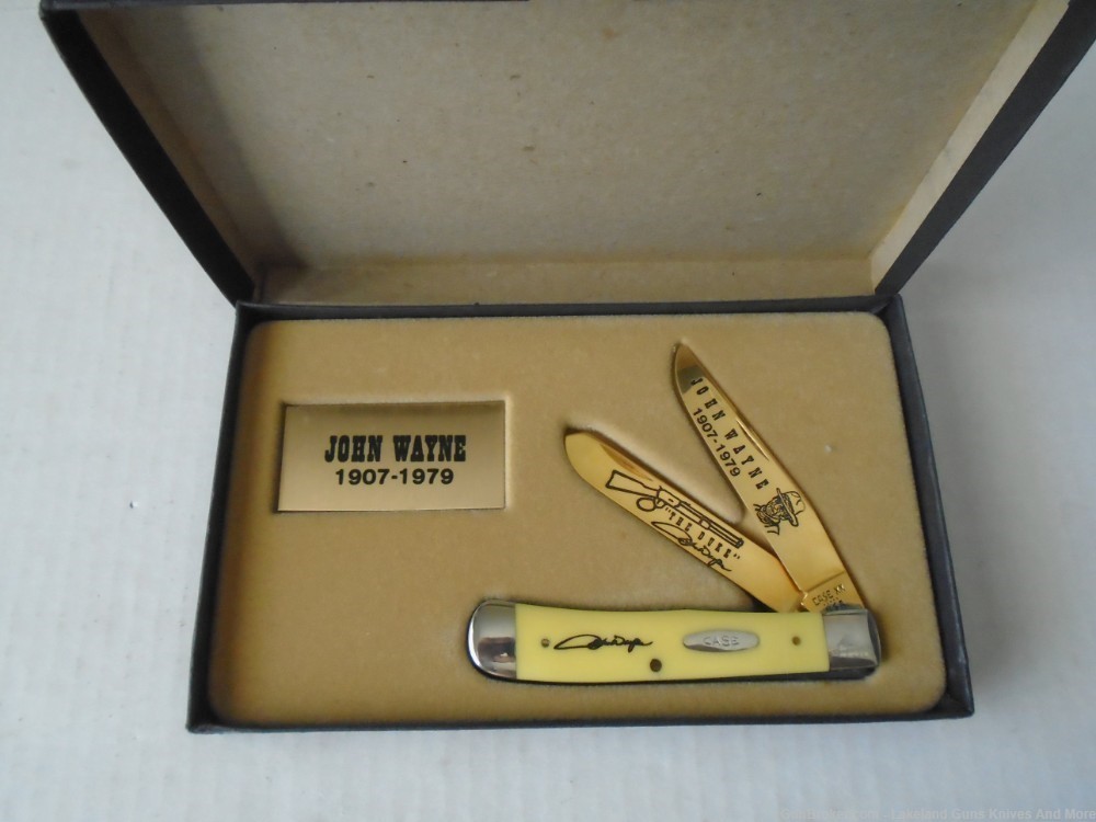 RARE CASE XX Limited Edition Gold Plated JOHN WAYNE Yellow Trapper Knife!-img-0