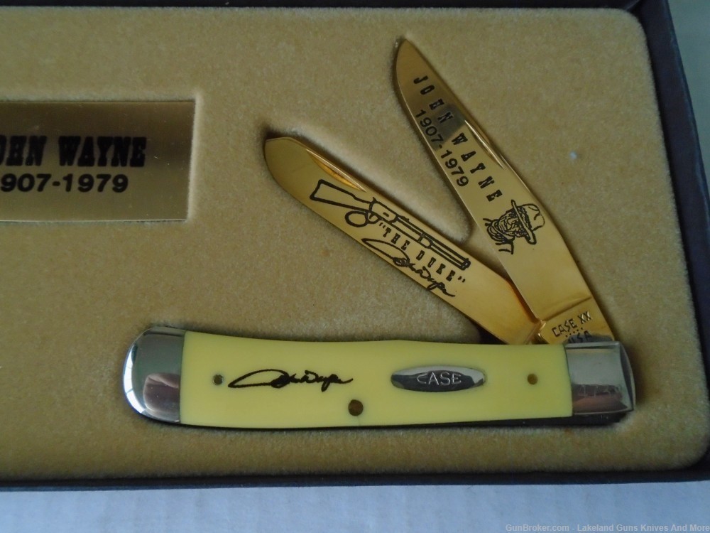 RARE CASE XX Limited Edition Gold Plated JOHN WAYNE Yellow Trapper Knife!-img-2