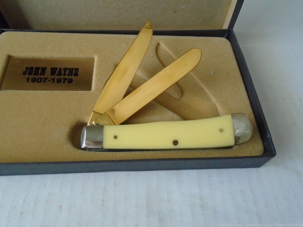 RARE CASE XX Limited Edition Gold Plated JOHN WAYNE Yellow Trapper Knife!-img-6