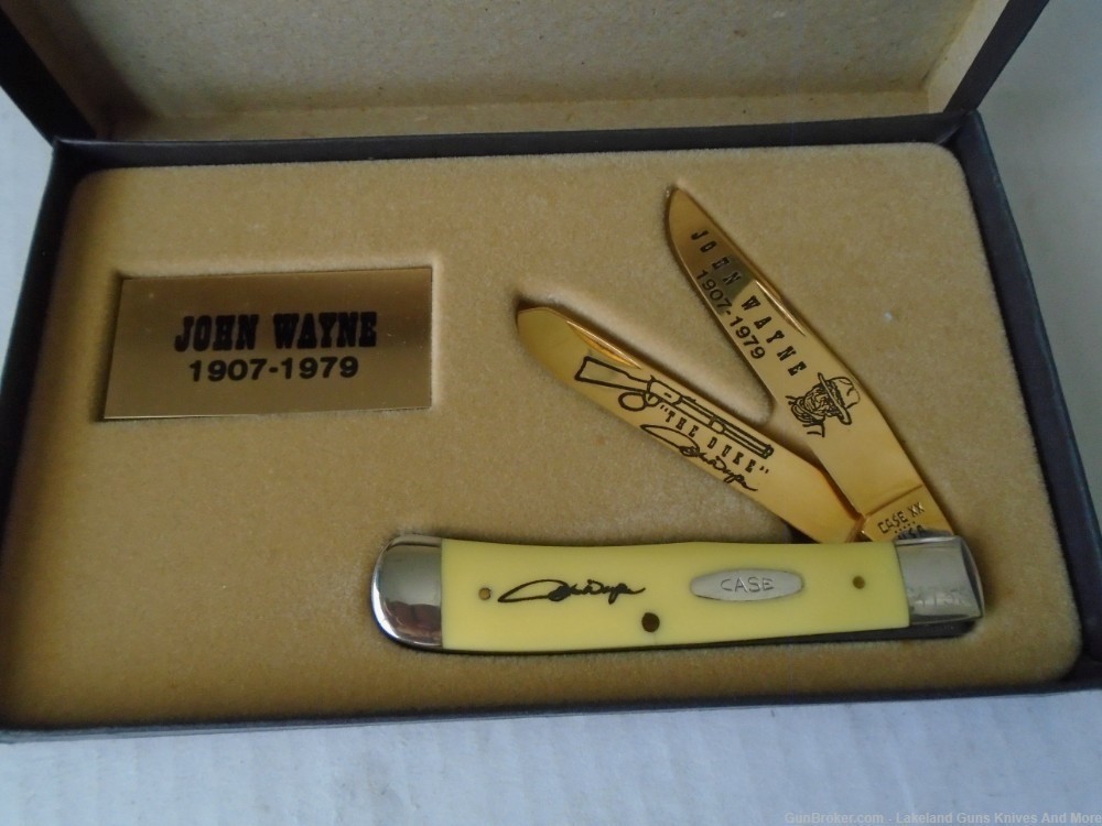 RARE CASE XX Limited Edition Gold Plated JOHN WAYNE Yellow Trapper Knife!-img-5