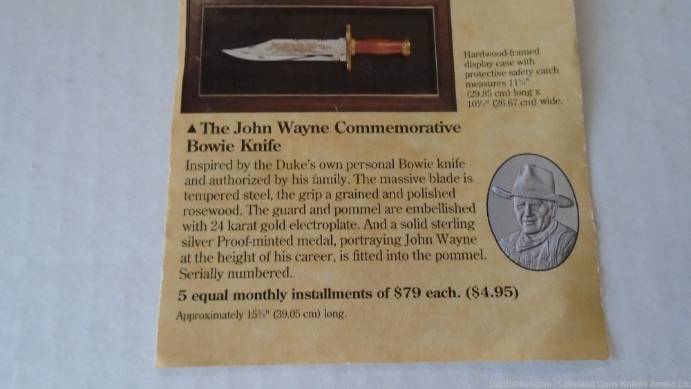 Super Rare John Wayne Commemorative Bowie Knife! Sold for $956+!-img-51