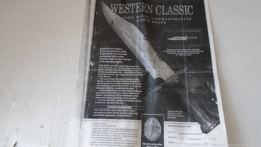 Super Rare John Wayne Commemorative Bowie Knife! Sold for $956+!-img-57