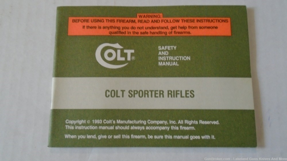 Genuine Colt 1993 Manual for the Colt Sporter Rifles! $2 SHIPPING!-img-0