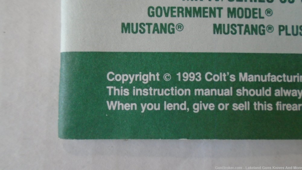 Genuine Colt 1993 Manual for MKIV/SERIES 80 .380 AUTO PISTOLS!-img-1