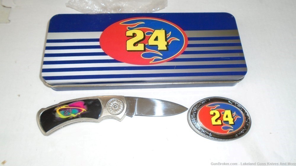 Vintage Nascar Jeff Gordon #24 Knife and Belt Buckle With Tin & Free Ship!-img-27