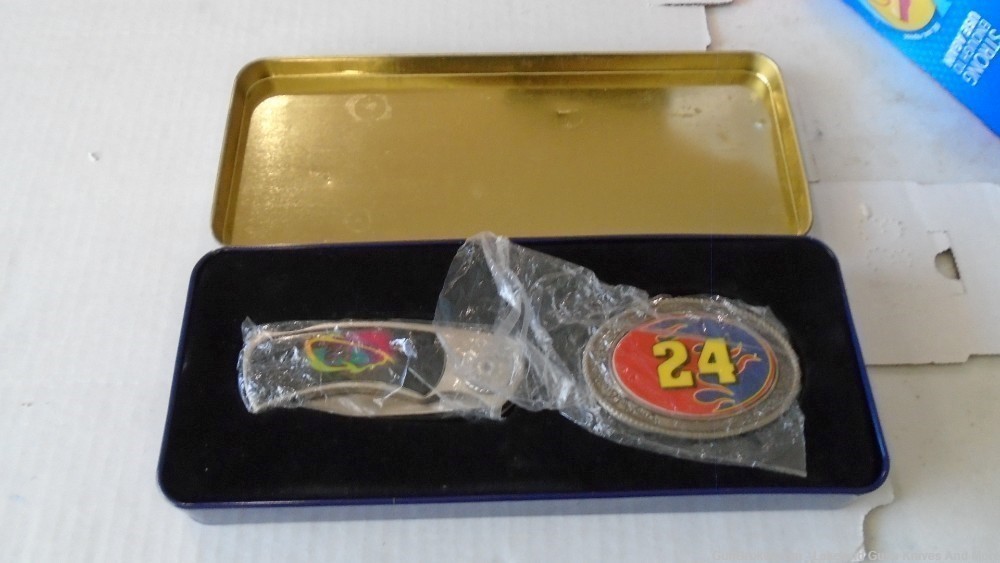 Vintage Nascar Jeff Gordon #24 Knife and Belt Buckle With Tin & Free Ship!-img-6