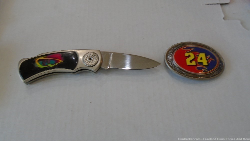 Vintage Nascar Jeff Gordon #24 Knife and Belt Buckle With Tin & Free Ship!-img-20