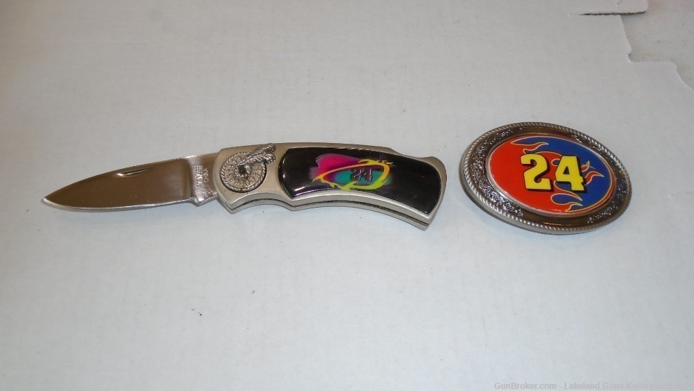 Vintage Nascar Jeff Gordon #24 Knife and Belt Buckle With Tin & Free Ship!-img-18