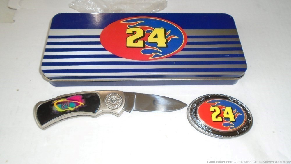 Vintage Nascar Jeff Gordon #24 Knife and Belt Buckle With Tin & Free Ship!-img-28