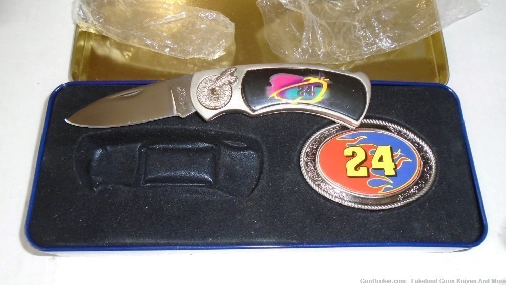Vintage Nascar Jeff Gordon #24 Knife and Belt Buckle With Tin & Free Ship!-img-26
