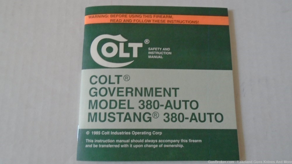Genuine Colt 1985 Manual For Government Model .380 & Mustang .380 Auto-img-0