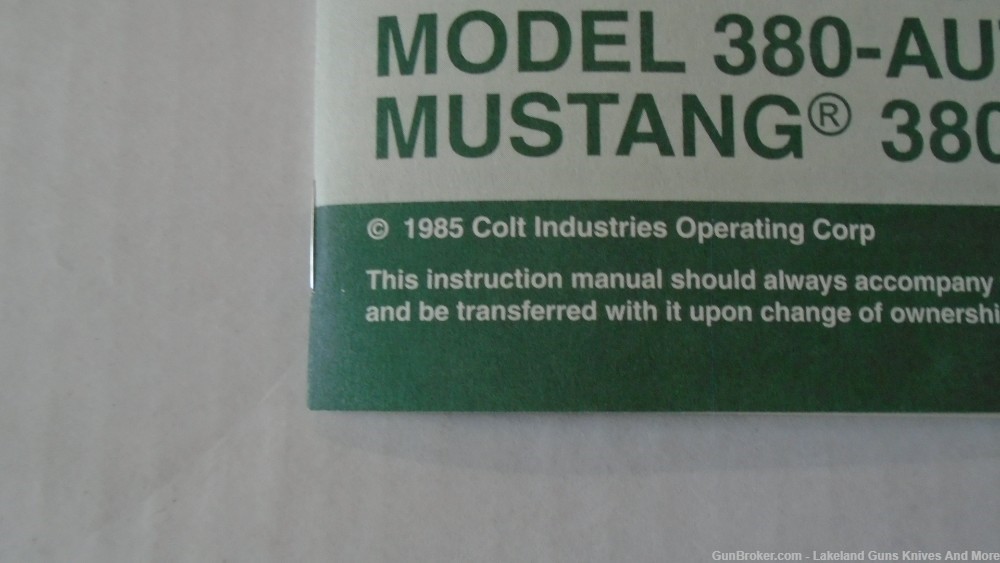 Genuine Colt 1985 Manual For Government Model .380 & Mustang .380 Auto-img-1