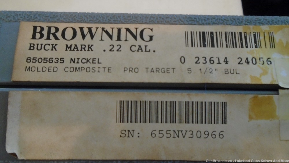 Browning Buck Mark. .22 Cal. Semi Auto NICKEL PRO TARGET 5 1/2" Pistol Case-img-3