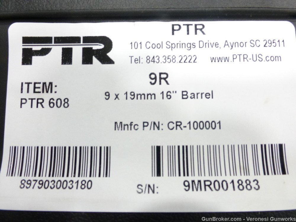 NIB PTR Model PTR-9 9mm 16" Semi-Auto 2 Mags PTR608 9x19-img-9