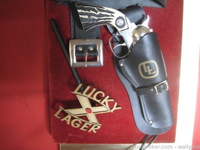 Lucky Lager Beer Sign Leather Holster Revolver Tavern Bar Pub Store 1950s-img-2