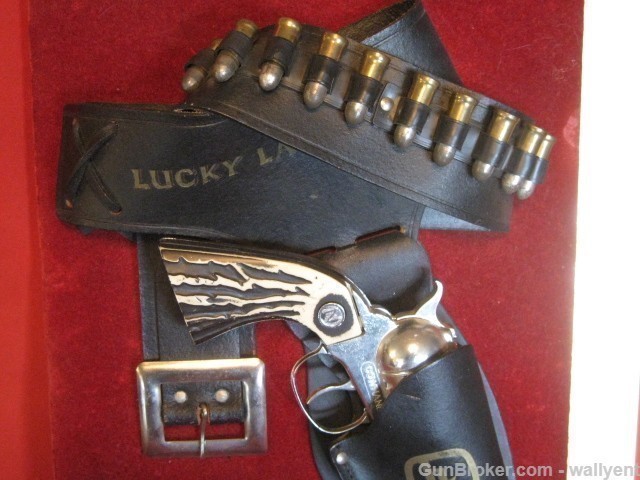 Lucky Lager Beer Sign Leather Holster Revolver Tavern Bar Pub Store 1950s-img-1