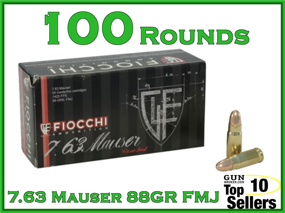 Fiocchi 7.63 Mauser 88 GR FMJ 763A 100CT-img-0