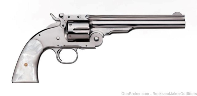 Uberti No. 3 2nd Model Top Break Nickel Finish Pearl Grip .45 Colt 7"-img-0