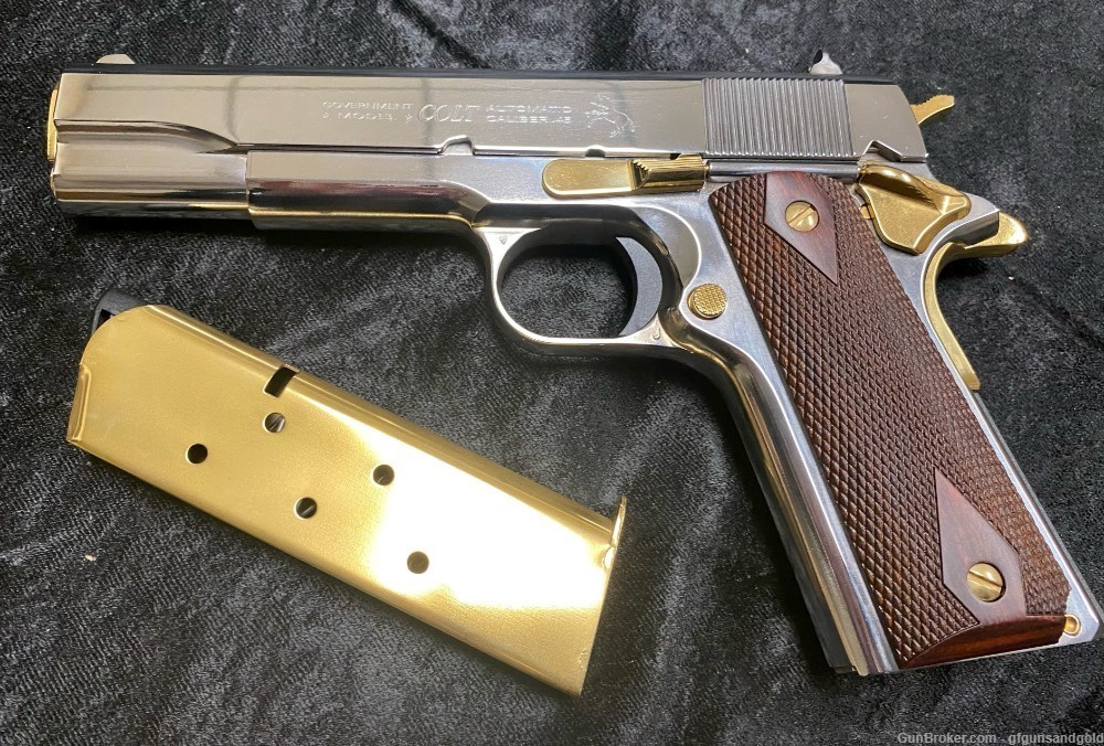 NEW CUSTOM 24KT GOLD AND NICKEL PLATED COLT 1911 GOVERNMENT MOD 45ACP-img-2