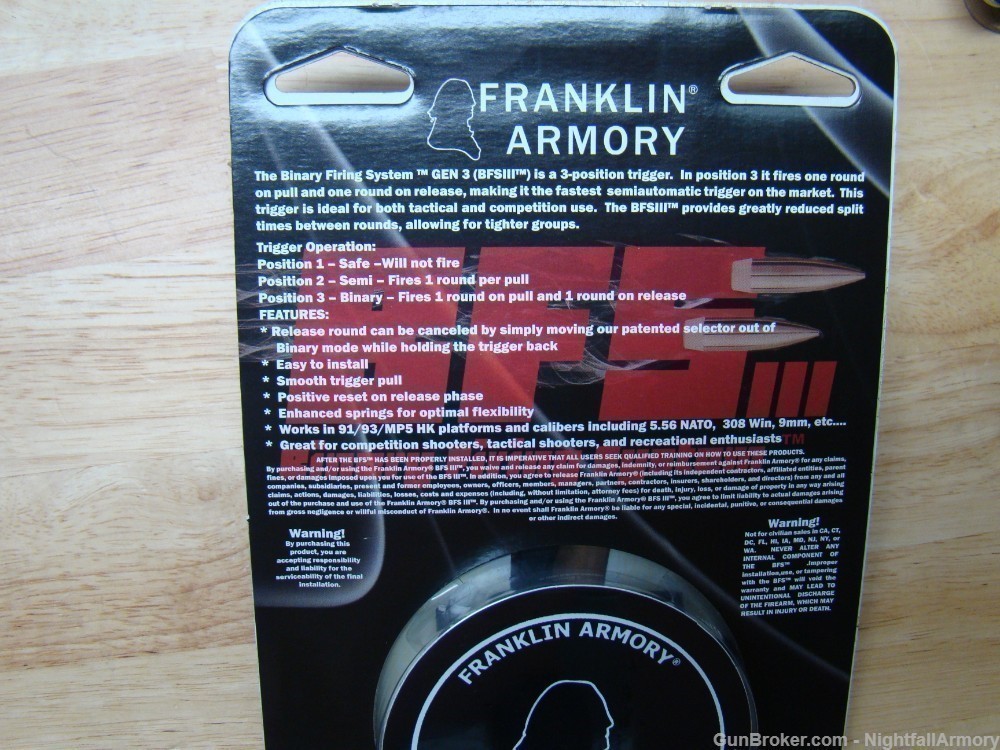 Franklin HK Binary BFSIII trigger pack H&K 5603A PTR HK91 93 94 MP5 SP5K SP-img-4