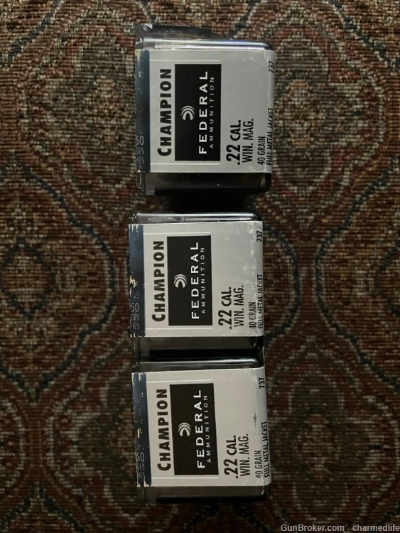 Three Boxes of Federal 22 Magnum 40Gr. FMJ Ammunition (150ct).-img-1