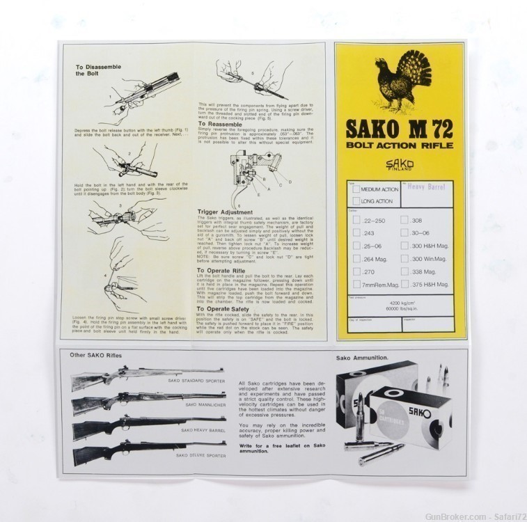 Sako M 72 Bolt Action Rifle Info Manual. New-img-2