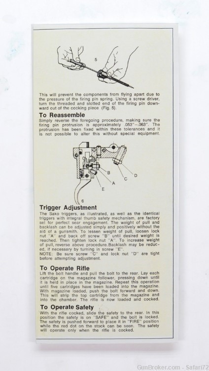 Sako M 72 Bolt Action Rifle Info Manual. New-img-1