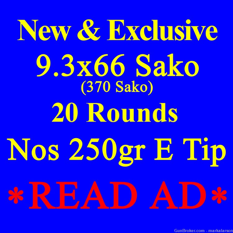 9.3X66 Sako / 370 Sako / Nosler 250 gr E-Tip / Fresh & New / Best Price-img-0