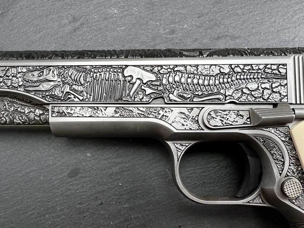 Colt 1911 Custom Engraved Dinosaur-Meteorite by Altamont .38 Super-img-7