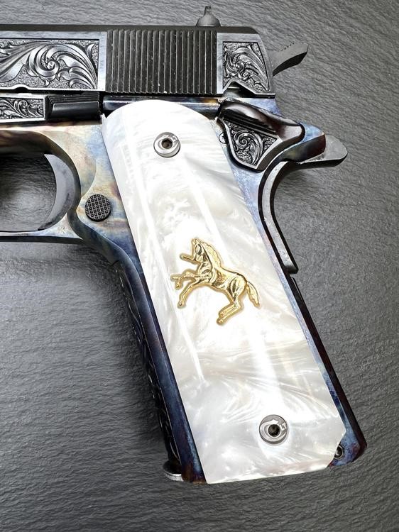 Colt 1911 Custom Altamont Engraved Case Hardened, Blued Regal AA .38 Super-img-5