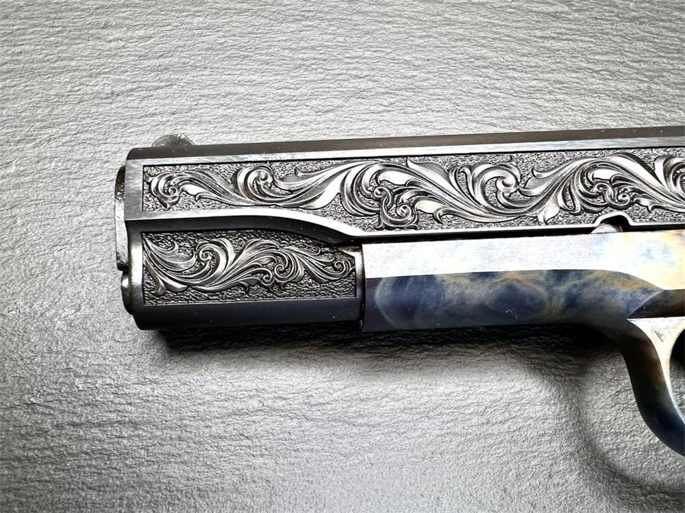 Colt 1911 Custom Altamont Engraved Case Hardened, Blued Regal AA .38 Super-img-2