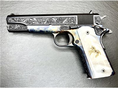 Colt 1911 Custom Altamont Engraved Case Hardened, Blued Regal AA .38 Super