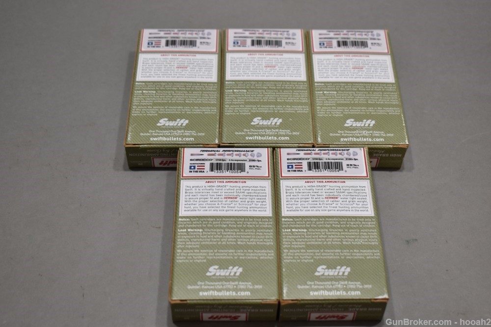 5 Boxes 100 Rds Swift 223 Remington 62 G Scirocco Bonded Hunting Ammunition-img-5
