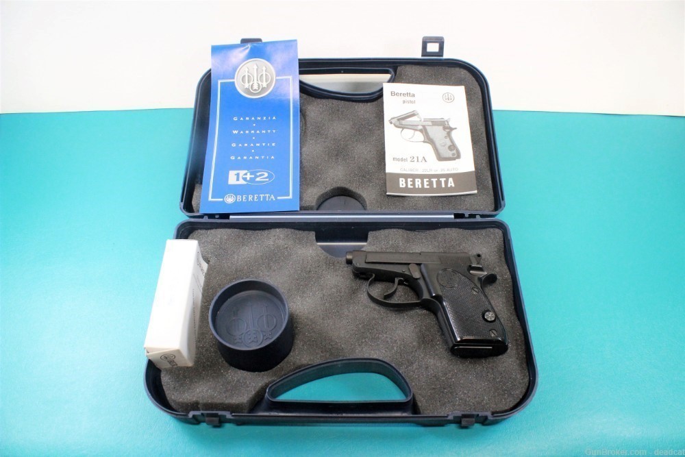 Fine Beretta 21A Semi Auto Pistol .22 LR in Box Papers Flat Black Finish-img-0