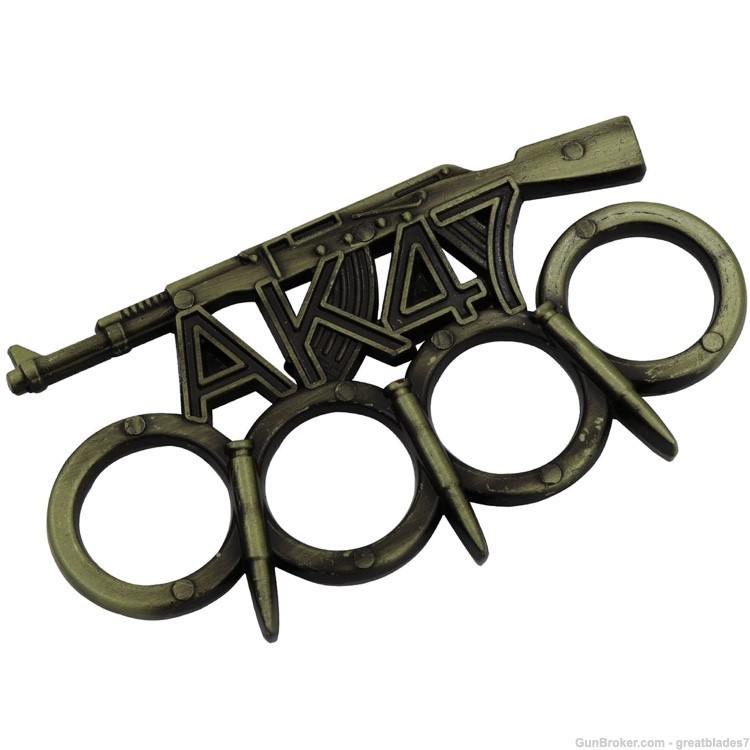 AK 47 Kalashnikova Bullet Knuckles Brass Finish FREE SHIPPING!!-img-0