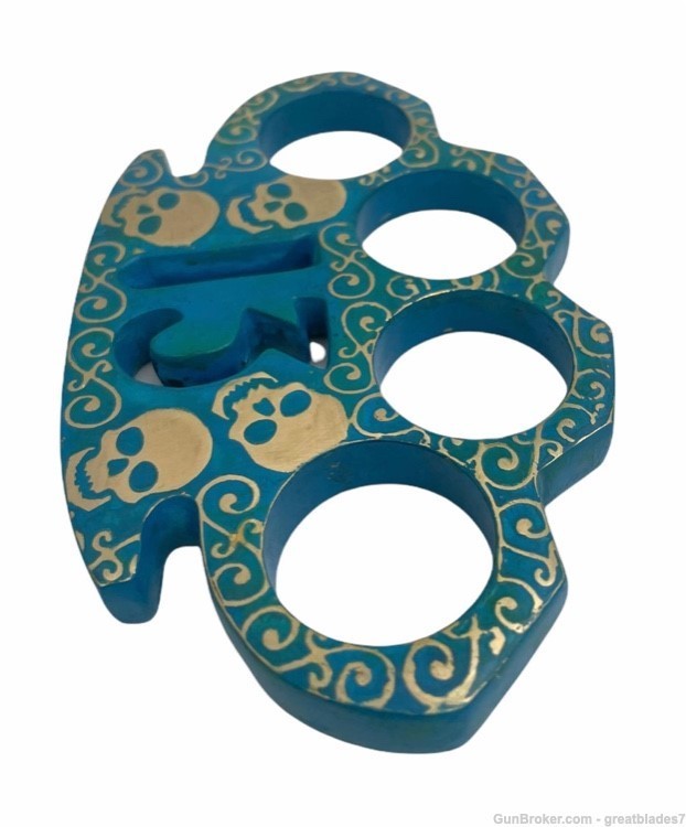 Heavy Duty Real Brass Knuckles Skeleton With 13 & Blue Patina  FREE SHIPPIN-img-1