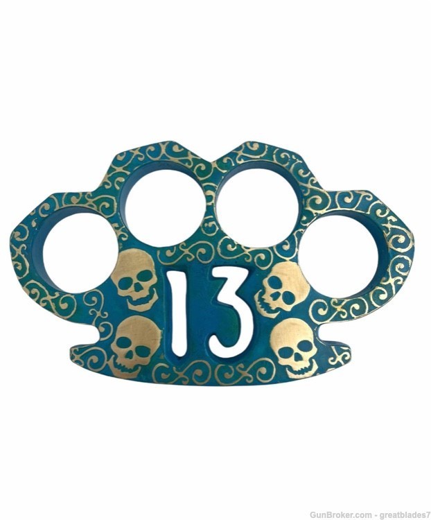 Heavy Duty Real Brass Knuckles Skeleton With 13 & Blue Patina  FREE SHIPPIN-img-0