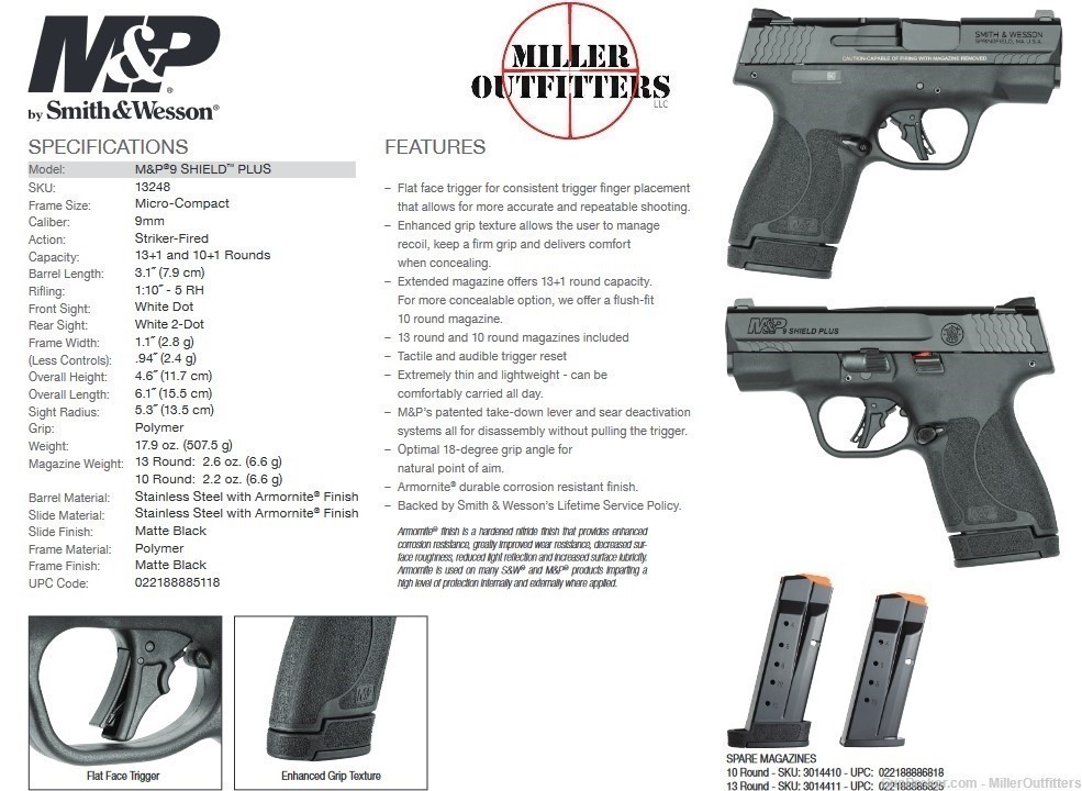 Smith M&P 9 Shield Plus  – Model 13248 – 9mm - NEW ! !-img-8