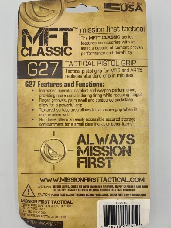 MFT G27 TACTICAL PISTOL GRIP FOR M16 AND AR15 / SDE-img-1