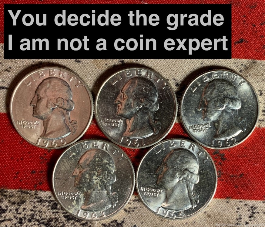 90% Silver Washington Quarters 5 Coins Nicer Grade-img-4