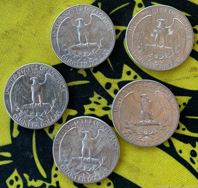 90% Silver Washington Quarters 5 Coins Nicer Grade-img-3