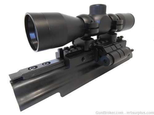 AK47 Multi Rail Top Cover Mount + 4x30 Rifle Scope + Red Backup Laser Sight-img-1