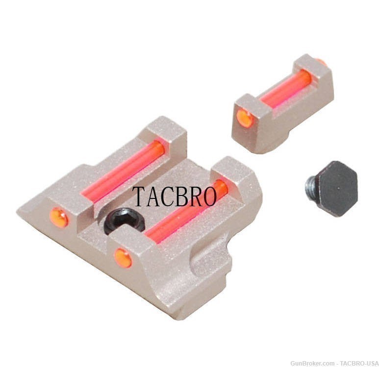 TACBRO Tan Red Fiber Optic Front and Rear Sight For Glock 17 19 22 23-img-0