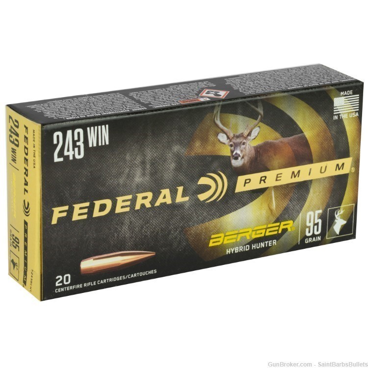 Federal Premium .243 Win 95 Grain Hybrid Hunter - 20 Rounds-img-1