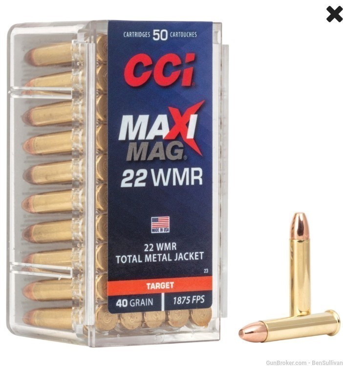CCI Maxi Mag .22 WMR Ammo 40gr TMJ - 50 Rounds-img-0