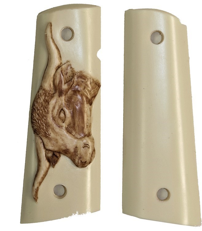 Colt 1911 Ivory-Like Grips With Antiqued Relief Carved Long Horn-img-0