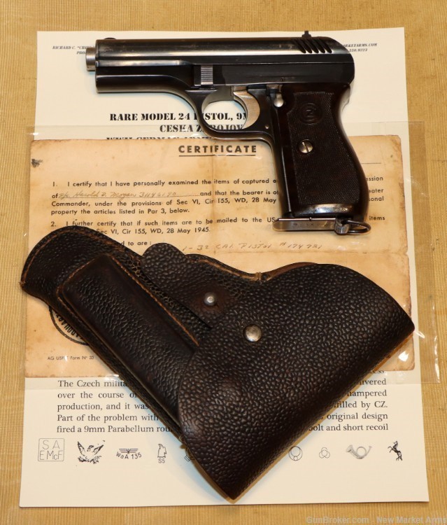 Rare WWII CZ 24 Pistol w/ Holster & Capture Papers-img-109