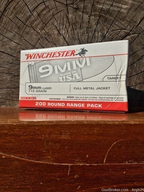 Winchester 9mm Luger 115Gr. 200 Rnds. Full Metal Jacket No CC Fee-img-0